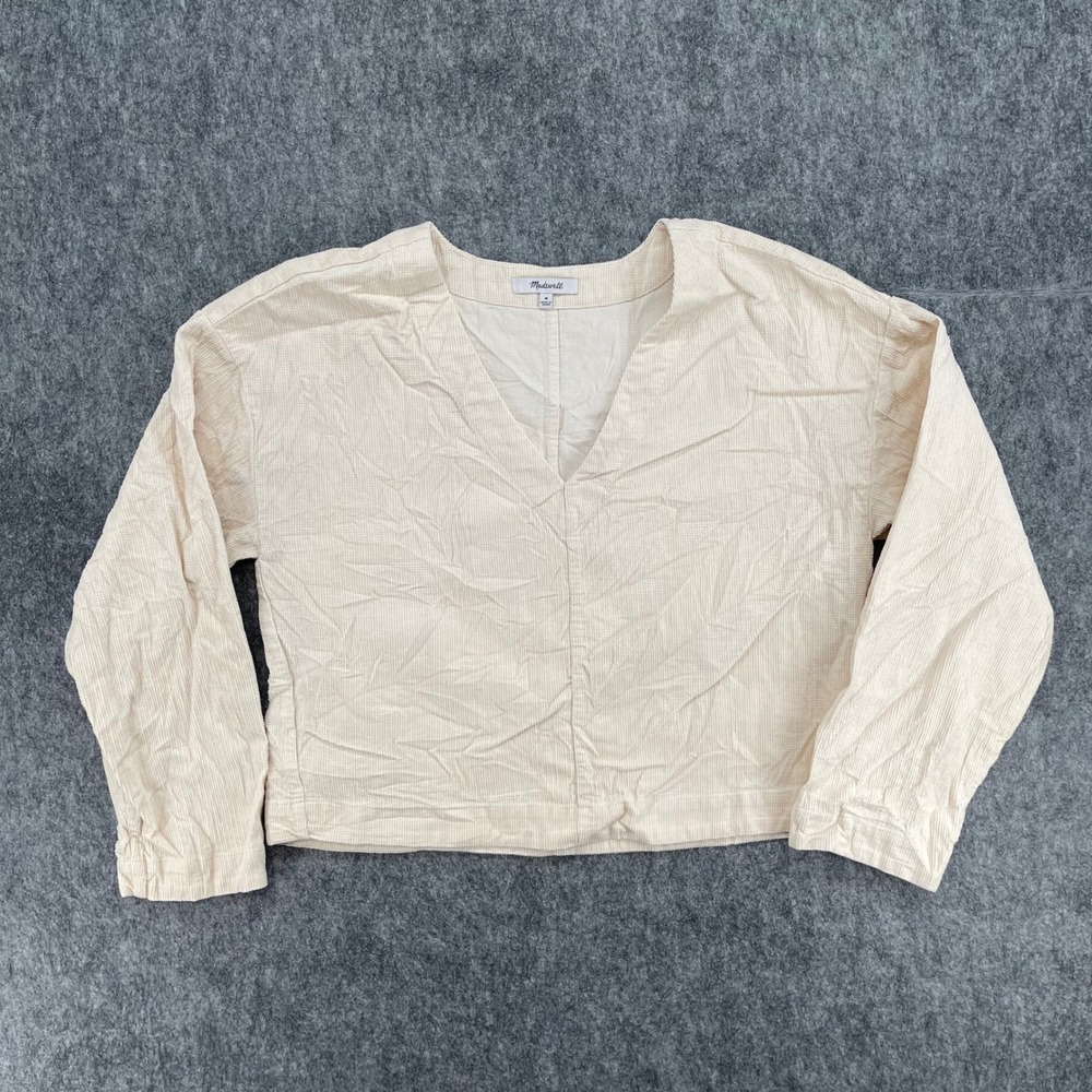 Madewell Top Womens Medium Textured Relaxed Waffle-Knit Relaxed V-Neck